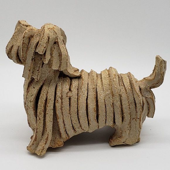 Almazetta Casey Vintage Beige Westie Terrier Snoodle Dog Clay Sculpture-Signed! - Picture 5 of 14
